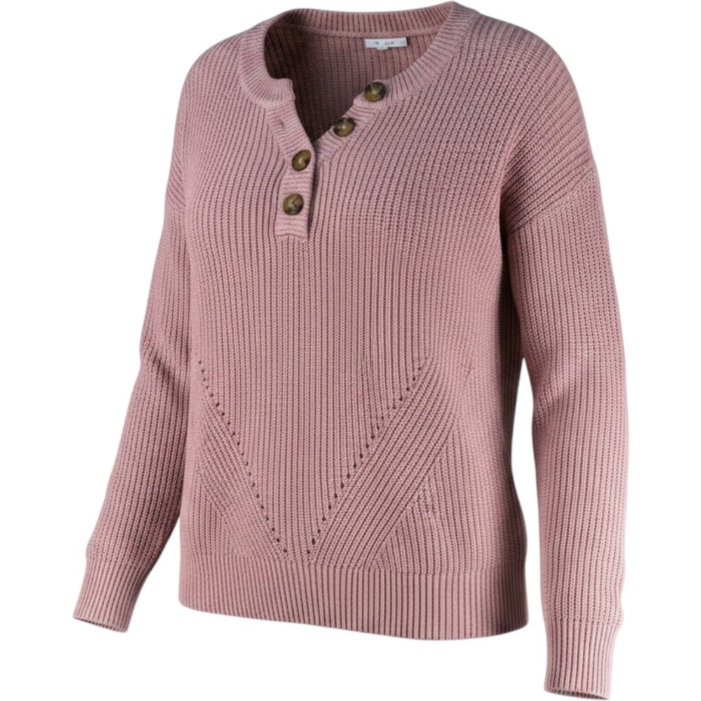 Maurices Henley Sweater Ribbed Knit Button Front Pink Medium Poly Blend Women